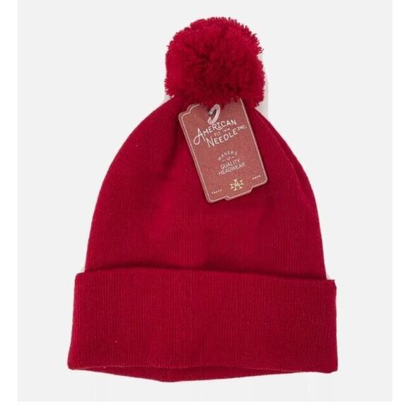 American Needle Inc. Solid Knit Pom Pom Beanie In Red One Size MSRP $24 - Picture 1 of 2